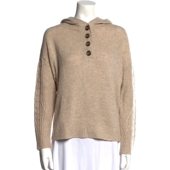 Naadam Hooded Wool-Cashmere Blend Pullover Sweater Medium - Picture 2 of 8